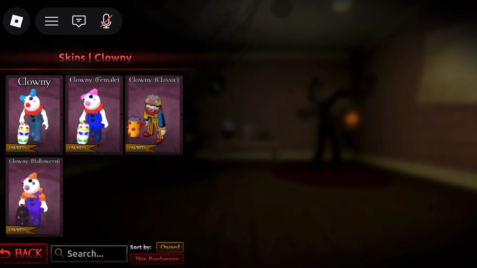 Clowny Halloween marked Owned in the Clowny skin menu