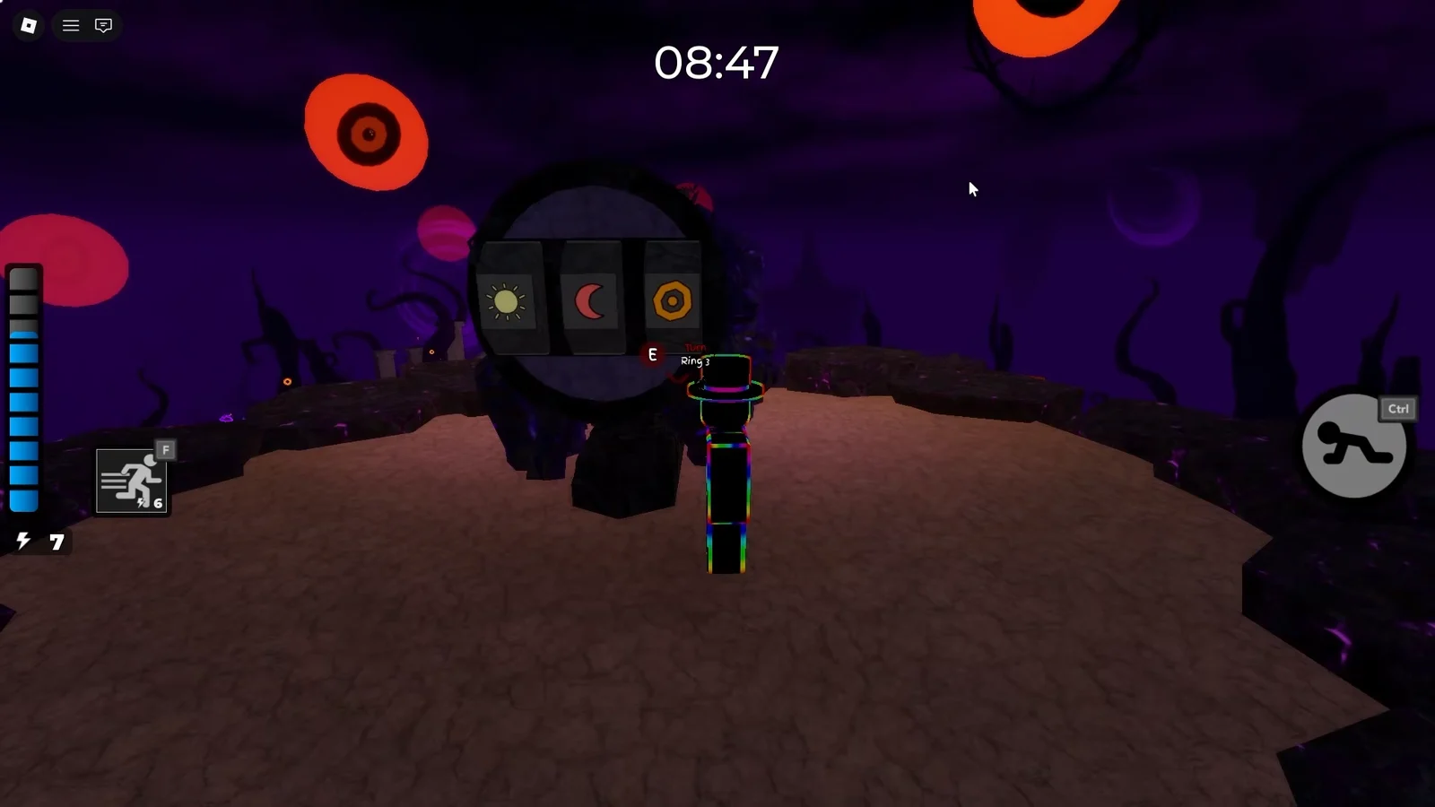 Three symbol rings on the back of the cannon in The Hollow boss arena