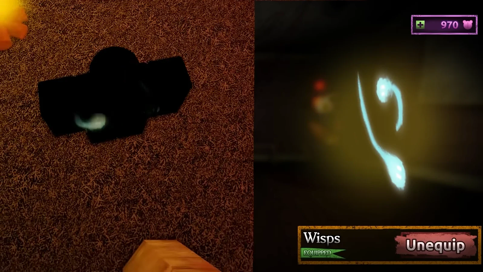 Wisps selected in Effects Survivor with Equipped and Unequip labels